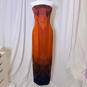 Robina Jovani Silk Strapless Ombré Beaded Gown Rust to Purple Dress UK 10